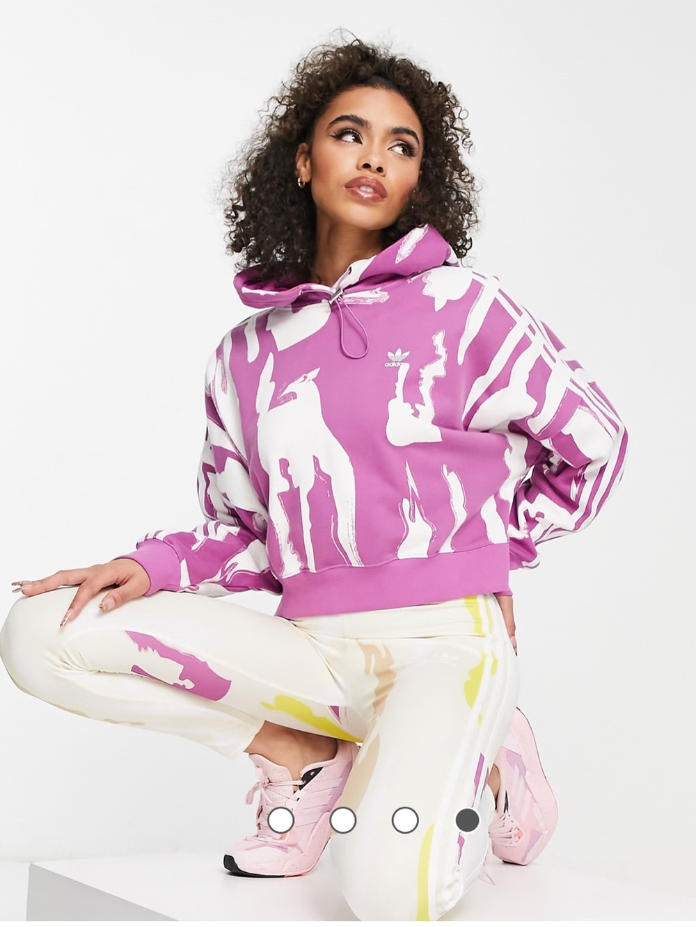 adidas Purple and White Cropped Printed Hoodie